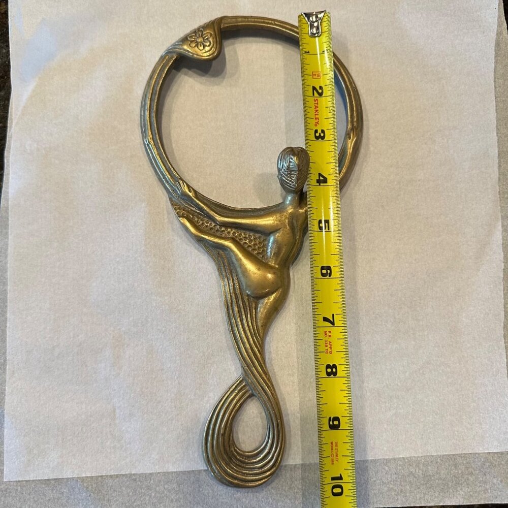 Vintage Antique Brass Hand Mirror Frame Art Nouveau Female Figure Vanity Deco - Picture 5 of 12